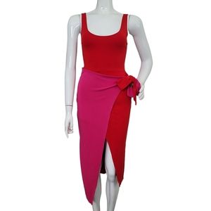 LILY'S KLOSET colorblock faux wrap midi dress